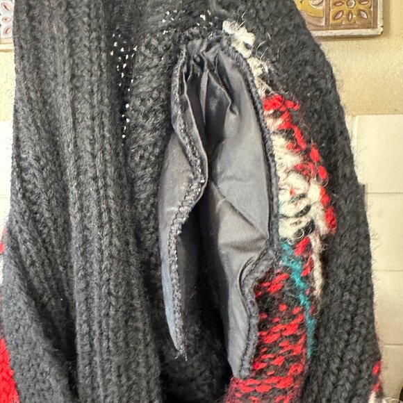 CAROL LITTLE Saint-Tropez West Hand Knit plaid Black Cardigan Sweater Womens MED - Picture 6 of 8